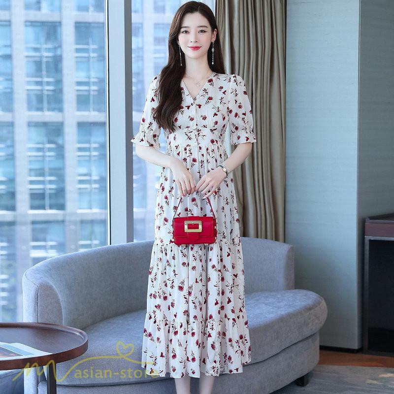マキシ | ロングワンピース レディース カジュアル 半袖 ロング丈 ワンピース 着痩せ サマーワンピース おしゃれ カジュアル 上品 きれいめ 花柄 40代 20代 夏服 30代
