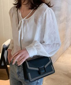 ショルダーバッグ | スクエアバッグ かばんブラック 肩掛け チェーンバッグ 斜めがけ ミニレディース 小さめ レザー 大人