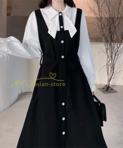 マキシ | Aラインワンピース 切り替えワンピース フェイクレイヤード 重ね着風 長袖 秋物 レディース 30代40代 大人 通学通勤 可愛い シャツカラー 着痩せ 50代