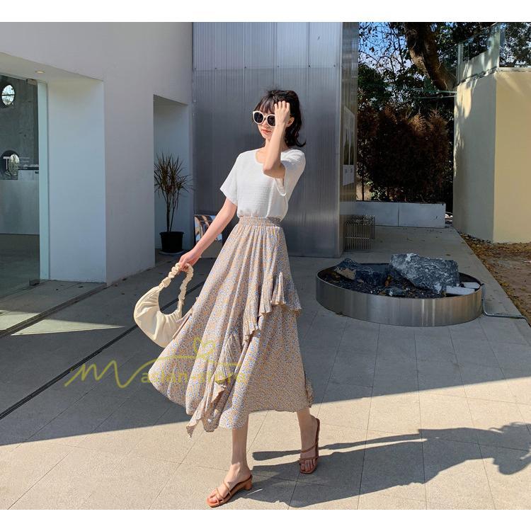 スカート | シフォンスカートマキシスカートフレアシフォンマキシ丈スカート夏 リゾートウエストゴムロングスカート結婚式 20代30代40代50代 カジュアル 不規則