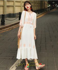 マキシ | ワンピース きれいめ レディース 夏 秋 ロング 上品 大人 七分袖 お出かけ 高見え 赤 白 黄色 上質 20代 50代 40代 ゆったり リゾート 30代 旅行 体型隠し