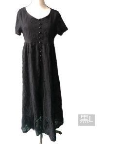 マキシ | 夏ワンピース 半袖 ロングワンピース Aライン 花刺繍 Vネック サマー ゆったり 夏コーデ 体型カバー 20代30代 黒 白 大人 40代 ママ OL シンプル フォーマル