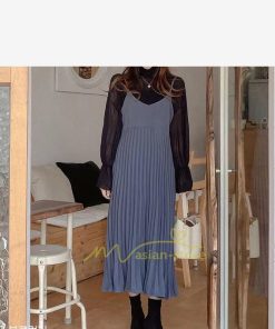 マキシ | プリーツワンピース キャミソールワンピ ロング丈 レディース 韓国ファッション 20代30代40代 春夏秋冬 着痩せ 着回し 2021作 通勤通学 カジュアル 上品