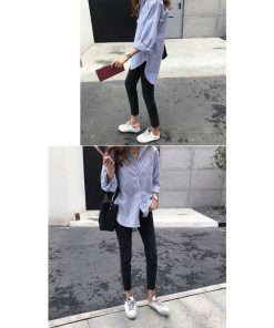 シャツ・ブラウス | レディースシャツ ロングシャツ 春物 長袖 夏服 羽織り ストライプ カジュアルシャツ スリム 大人 オフィス OL ブラウス シャツ トップス 体型カバー 可愛い