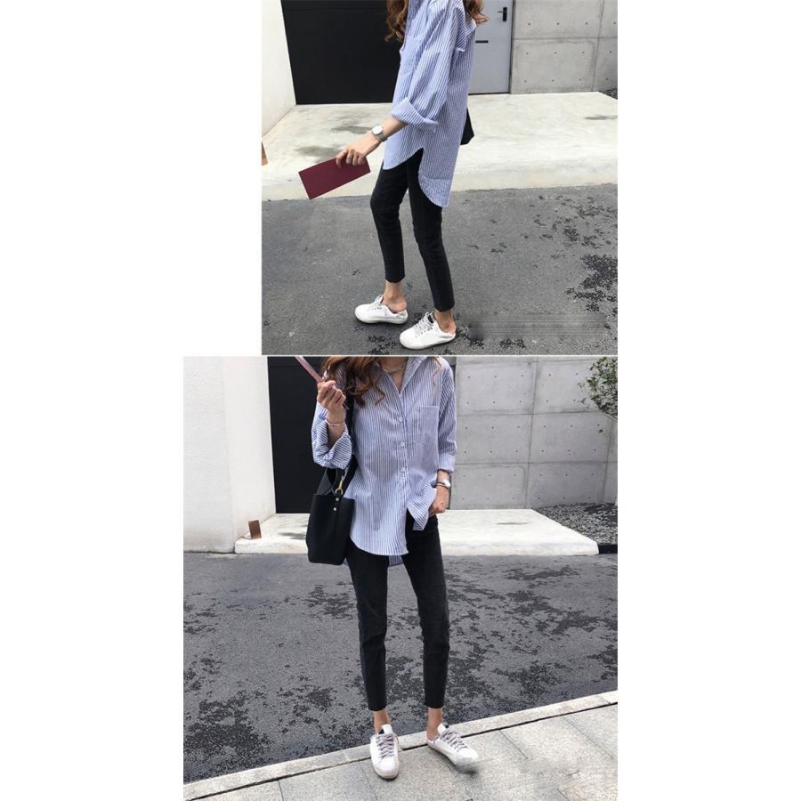 シャツ・ブラウス | レディースシャツ ロングシャツ 春物 長袖 夏服 羽織り ストライプ カジュアルシャツ スリム 大人 オフィス OL ブラウス シャツ トップス 体型カバー 可愛い