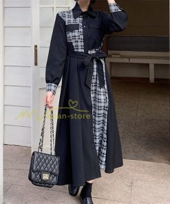 マキシ | シャツワンピース 秋物 レディース ロングワンピース ドッキングワンピース 切替 チェック柄 Aラインワンピース レイヤード風 フェイク お呼ばれ 30代40代50代