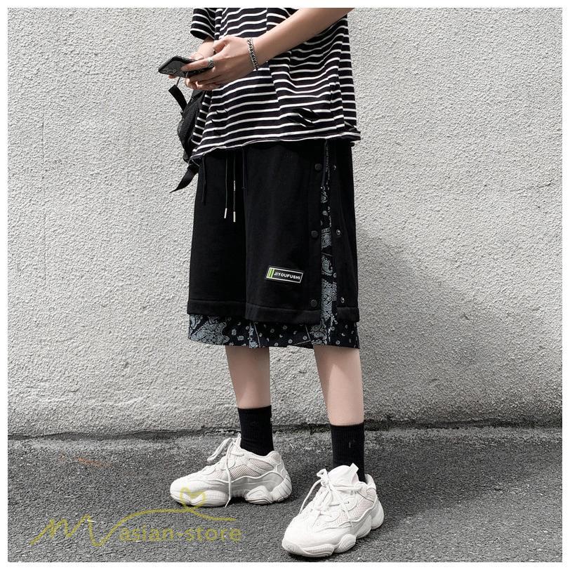 ハーフパンツ ショート | ハーフパンツ メンズ ショート丈 新作 夏コーデ おしゃれ 重ね着 レイヤード風 白 黒 日常感 カジュアル 運動着 ワイドパンツ ゆったり スウェットパンツ 着回し