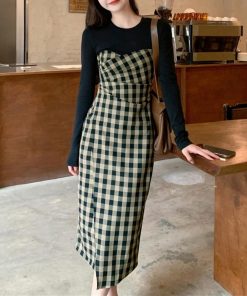 ワンピース | ドッキングチェック柄 長袖