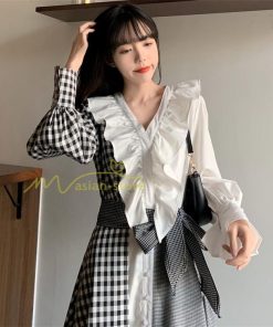 マキシ | ロングワンピース 秋物 レディース ミモレ丈 Aラインワンピース 切り替え フェイク レイヤード風 チェック柄 着やせ お呼ばれワンピース 重ね着風 30代40代