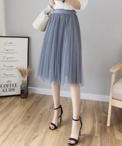 スカート | チュールプリーツウエストゴム 膝丈可愛い ハイウエスト 白 黒 10色 レディース OL 通学通勤 無地 春夏秋 裏地付き
