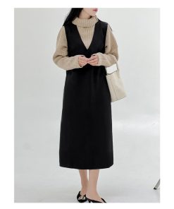 マキシ | ワンピース ジャンパースカート ジャンスカ 深Vネック ロングワンピース Vネック スリット入りロングワンピース ノースリーブ 30代40代 オフィス 大人