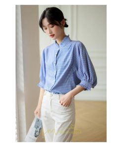 シャツ・ブラウス | ブラウス コットン 七分袖 レディース 青 入学式 入園式 卒業式 卒園式 フォーマル 結婚式 ママ 着痩せ 華奢見え OL お仕事 20代30代40代 通勤 新作 ビジネス