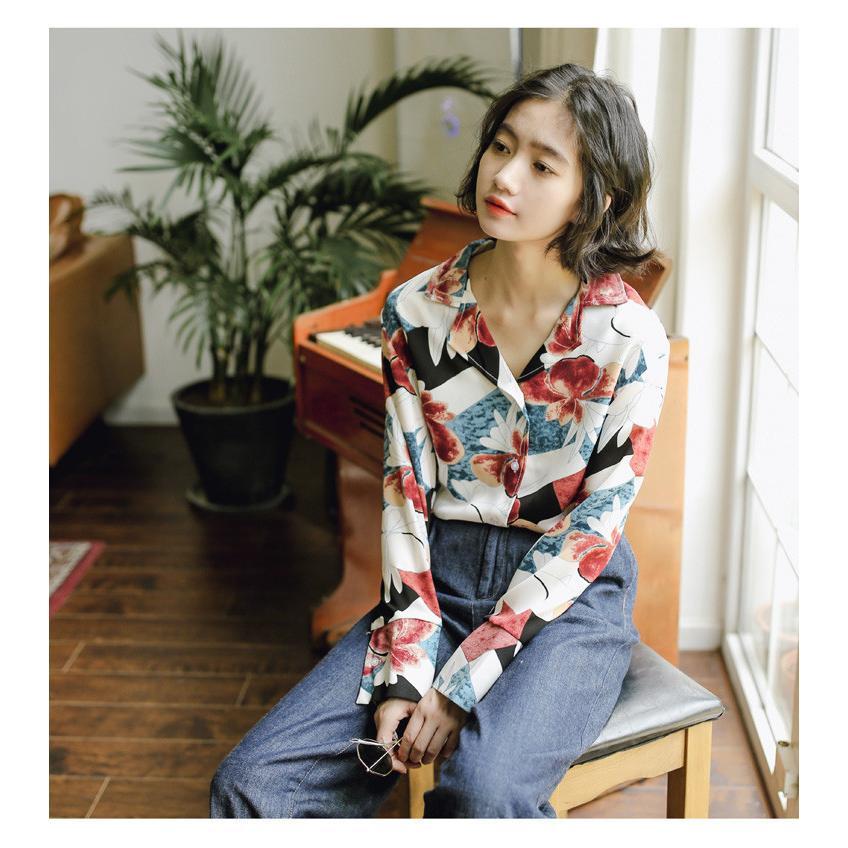 在庫ある | ブラウスレディースシャツ ファッションシャツ プリント花柄シャツブラウス 長袖 Vネック 春夏秋衣装 通学通勤 おしゃれ 着痩せ OL 体型カバー ゆったり 薄手