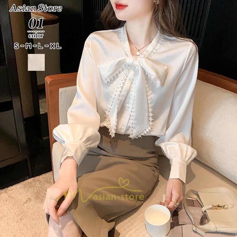 シャツ・ブラウス | ボウタイ リボン ブラウス シャツ リボンシャツ レディース 長袖 白 トップス 無地 大人 女性 ビジネス 入学式 卒業式 ママ 着回し 通勤 通学 カジュアル