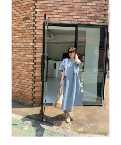 マキシ | ワンピース レディース パフスリーブロングワンピース ハーフスリーブ マキシワンピース ロング丈 半袖 マキシ丈 送料無料 韓国ファッション カジュアル