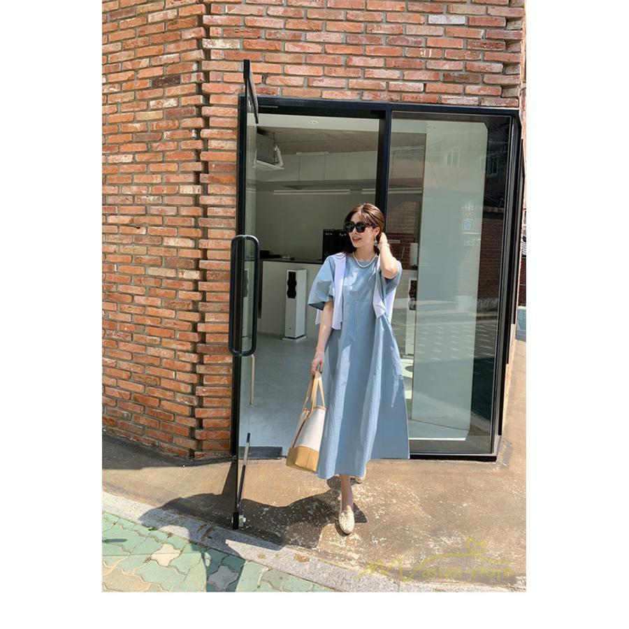 マキシ | ワンピース レディース パフスリーブロングワンピース ハーフスリーブ マキシワンピース ロング丈 半袖 マキシ丈 送料無料 韓国ファッション カジュアル