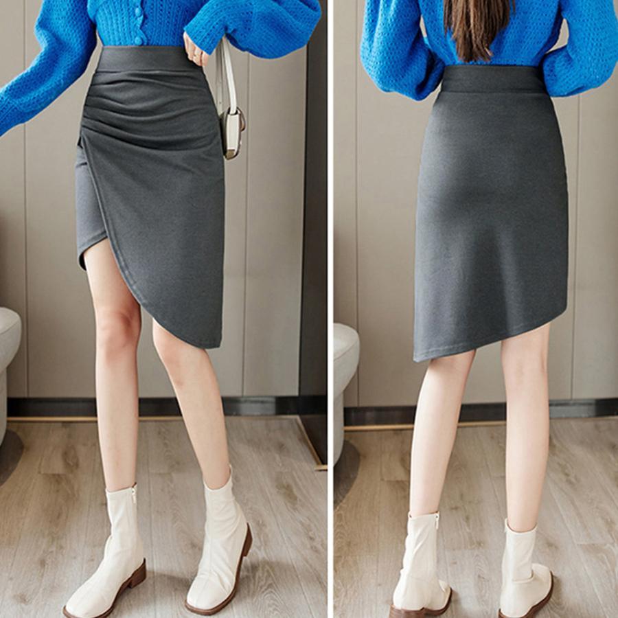 タイトスカート | ウールライク ギャザースカート 不規則裾