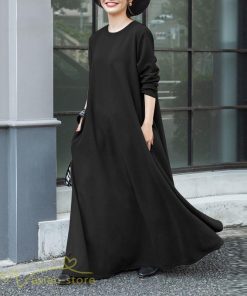 マキシ | ゆるワンピース 無地 マキシワンピース クルーネック カジュアル 長袖ワンピース ゆったり 体型カバー ワンピース フレア 秋コーデ 30代40代50代 大きいサイズ