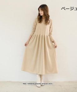 マキシ | ワンピース レディース ウエスト切替 スウェット素材 ロングワンピース タック入 L XL XXL シンプル カジュアル キレイめ 40代 通勤 オシャレ 50代 30代 20代