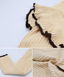 ニット・セーター | 秋冬 スリムフィット フリルトップス長袖 フレア ニットセーター ニットソー リブニットトップス レディース モックネック