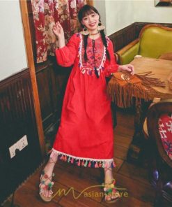 マキシ | ワンピース レディース ロング丈 マキシ丈 長袖 パーティー 白 赤 黄色 青 綿麻 二次会 謝恩会 同窓会 服装 カジュアル 刺繍 40代 夏 30代 20代 秋 50代