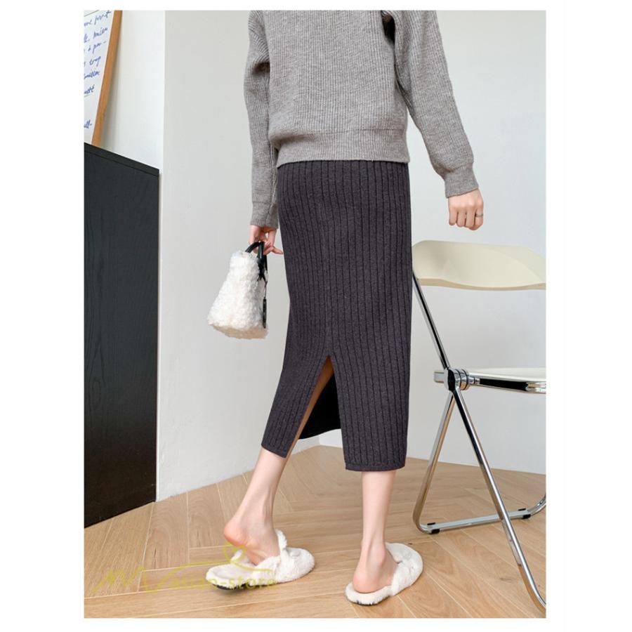 スカート | マタニティ秋 冬 レディース ニット妊婦服 産前 産後 着痩せ 裾口スリット 上品 マタニティウェア きれいめ ウエスト調整 コーデ