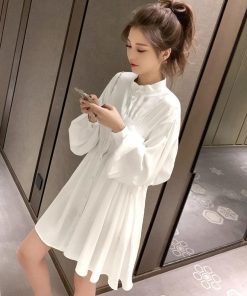 シャツ・ブラウス | レディース 春夏長袖 チュニックワンピ シャツブラウス 白 シャツワンピース ウエストマーク ミニワンピース