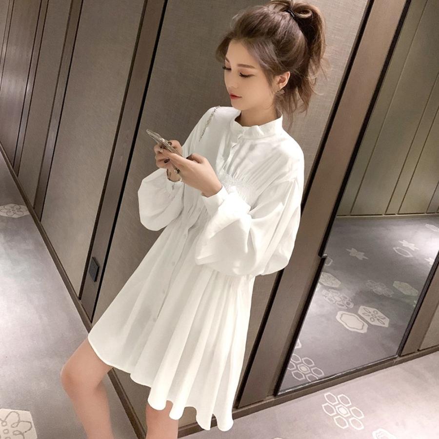 シャツ・ブラウス | レディース 春夏長袖 チュニックワンピ シャツブラウス 白 シャツワンピース ウエストマーク ミニワンピース