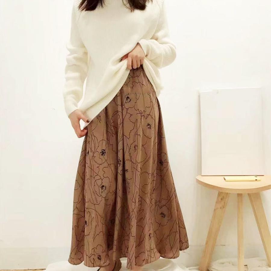 マキシスカート | 柄 ロングスカート 春 ウエストゴム スカート ミモレ丈スカート