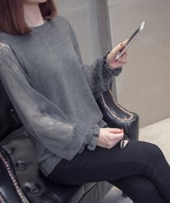 ニット・セーター | ニットセーター カットソー バルーン袖 袖チュール切り替え レディース 長袖 おしゃれ ニットトップス プルオーバー