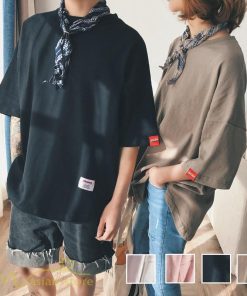 ｔシャツ・カットソー | Tシャツ カットソー 男女兼用 シンプル ゆったり 夏新作 サマー トップス レディース メンズ クルーネック おしゃれ 4色 黒 ピンク 白 カーキ 大きいサイズ