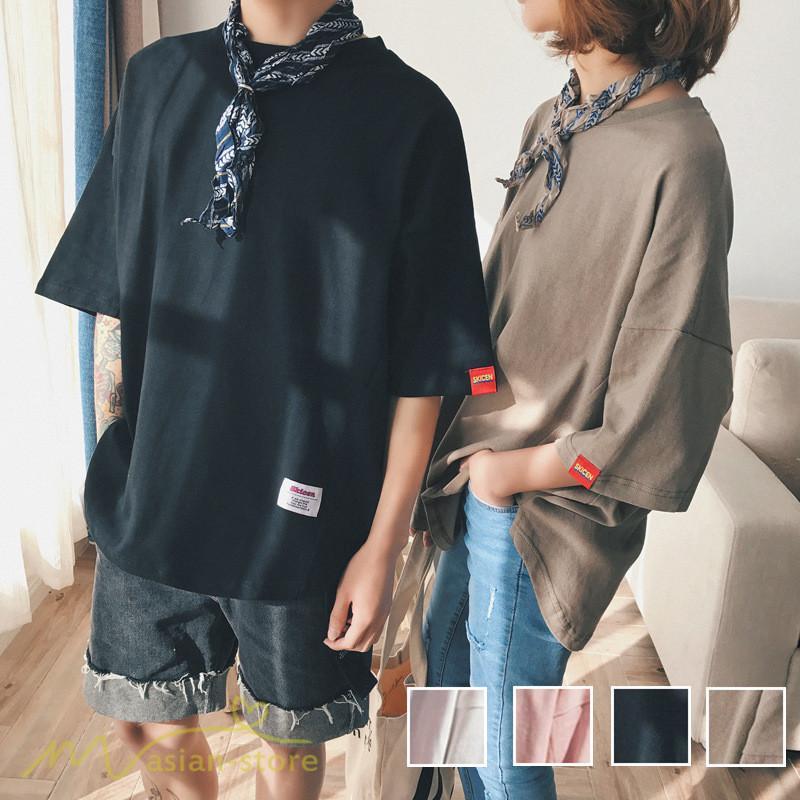 tシャツ・カットソー | Tシャツ カットソー 男女兼用 シンプル ゆったり 夏新作 サマー トップス レディース メンズ クルーネック おしゃれ 4色 黒 ピンク 白 カーキ 大きいサイズ