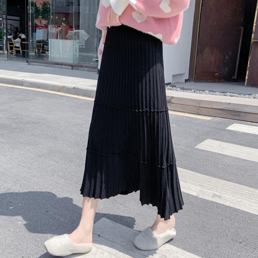 フレアスカート | カジュアル Aラインスカート ボトムス ティアードスカート レディース ニットスカート プリーツスカート体型カバー 着やせ ウエストゴム
