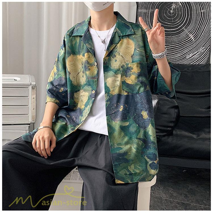 シャツ | ライトアウター メンズ メンズサマープリント カッコウイイ 夏服 新作 カジュアル レトロ風 上品 ワイドゆったり 大きいサイズ