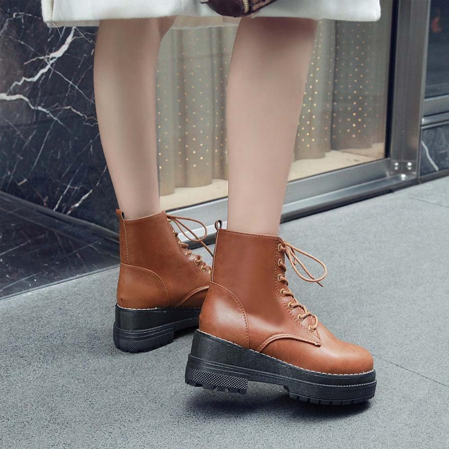 ショートブーツ | レースアップ 厚底 ブーツ 春秋冬 歩きやすい ワークブーツ ショート シューズ 美脚 レディース