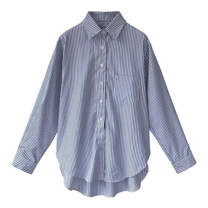 シャツ・ブラウス | レディースシャツ ロングシャツ 春物 長袖 夏服 羽織り ストライプ カジュアルシャツ スリム 大人 オフィス OL ブラウス シャツ トップス 体型カバー 可愛い
