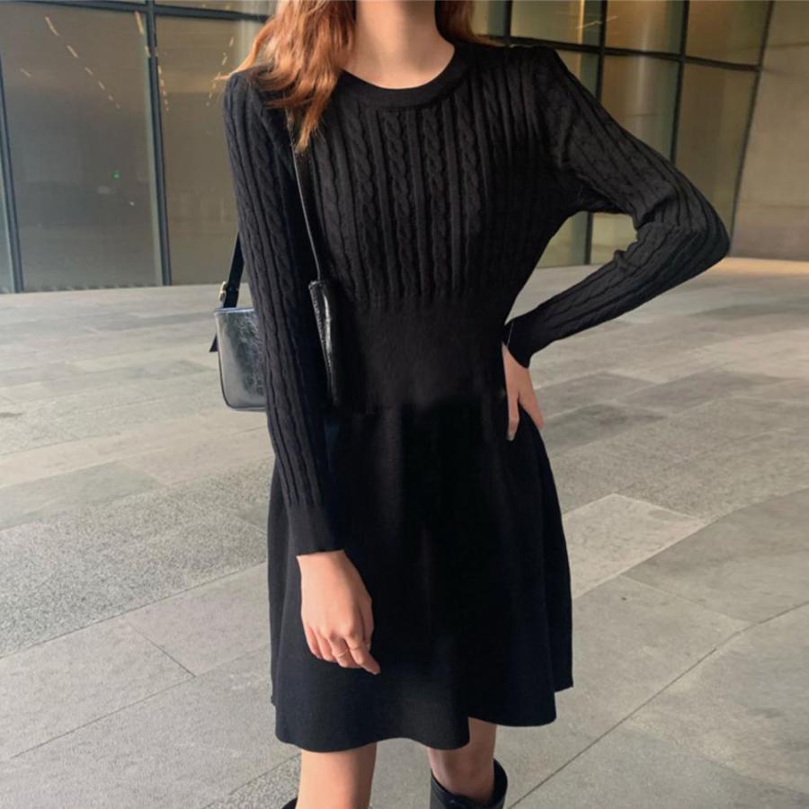 ワンピース | ケーブル編みニットミニ韓国風