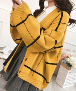 ニット・セーター | ニットカーディガン BIGチェック柄 韓国風