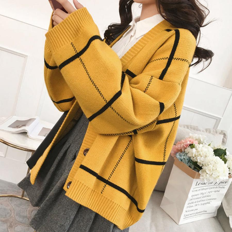 ニット・セーター | ニットカーディガン BIGチェック柄 韓国風