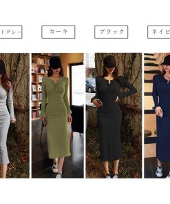 ワンピース | ニット秋冬 30代40代 レディース リブニット 長袖 セクシー ロングタイトスリムフィット きれいめワンピ