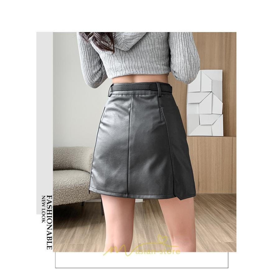 スカート | ミニ秋冬 レザー 無地 レディース 40代 Aライン 30代 20代 50代 着痩せ 通勤 オシャレ カジュアル オフィス OL 着痩せ ベルト付き
