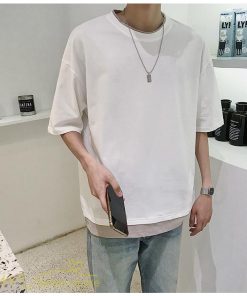 Tシャツ | メンズ 夏物 半袖 五分袖 フェイク レイヤード 重ね着 無地 おしゃれ プルオーバー オーバーサイズ しっかり ロングｔ 男 20代 カジュアル 30代