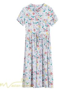 ミディアム | ワンピース レディース 花柄 サマーワンピース 半袖 シャツワンピース 夏 30代 40代 きれいめ プリント おしゃれ 膝丈 ミディアムワンピース 大きいサイズ