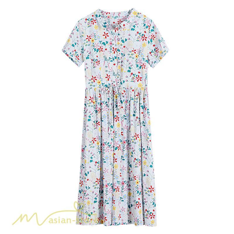 ミディアム | ワンピース レディース 花柄 サマーワンピース 半袖 シャツワンピース 夏 30代 40代 きれいめ プリント おしゃれ 膝丈 ミディアムワンピース 大きいサイズ