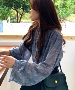 シャツ・ブラウス | 襟フリル シースルー 花柄ブラウス 女性