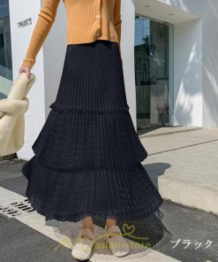 スカート | プリーツレディース ロング丈 マキシ 黒 グレー ベージュ ニット Aライン 秋冬コーデ 秋冬物 お出かけ デート 新着 普段着 旅行 女子会 新作 お呼ばれ