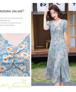 マキシ | ワンピース レディース 着痩せ Vネック カジュアル 花柄 サマーワンピース きれいめ 裾口スリット 日常感 Vネック 膝丈 夏新作 40代 きれいめ 半袖 30代 20代