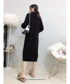 マキシ | ニットワンピース レディース 40代 秋冬 長袖ワンピース無地 ハイネック ニットワンピース ロング丈 スカート オシャレゆったりセーター ニットインナー