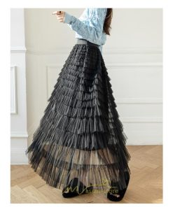 スカート | ロングレディース ティアードチュールプリーツおしゃれ 無地 可愛い カジュアル 韓国風 20代 40代 50代 30代
