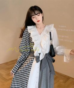 マキシ | ロングワンピース 秋物 レディース ミモレ丈 Aラインワンピース 切り替え フェイク レイヤード風 チェック柄 着やせ お呼ばれワンピース 重ね着風 30代40代